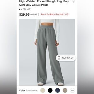 High Waisted Pocket Straight Leg Corduroy Pants in color Monument. Medium Tall